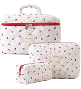 Makeup Bag, Quilted Makeup Bag,Large Floral Cosmetic Bag for Women,Cotton Makeup Bag Set,Flower T...
