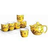 Ceramic Teapot With 6 Tea Cups Stainless Filter Wire Infuser for Home Office Tea Set (Dragon)