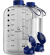 AQUAFIT Half Gallon Water Bottle With Times To Drink - 64 oz Water Bottle With Straw - Water Jug ...