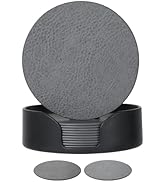 Leetaltree Reversible Leather Coasters Set of 12 with Holder, 4" Round Waterproof Heat-Resistant ...