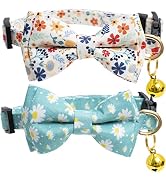 2 Pack Cotton Designer Breakaway Cats Collar with Bow Tie and Bell Cat Collars for Girl Female Ca...