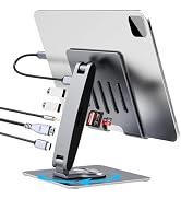 Adjustable Tablet Stand with USBC Hub 7-in-1, Aluminum Tablet Holder with Docking Station, 360° S...