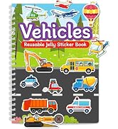 Jelly Sticker Book for Kids, Reusable and Waterproof, Vehicle Theme, Road Trip Activities for Tod...