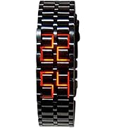 Men's Lava Style Stainless Steel Watch Red Blue LED Digital Watch Black Bracelet Watch