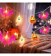 shuangjishan Halloween String Lights Indoor: 16.4 FT 30 LED Pumpkin Ghost Bats Lighted Decoration...