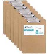 Macroclo Wood Clipboards Set of 8, Letter Size Hardboard Clip Board 8.5x11 for Classroom, Student...