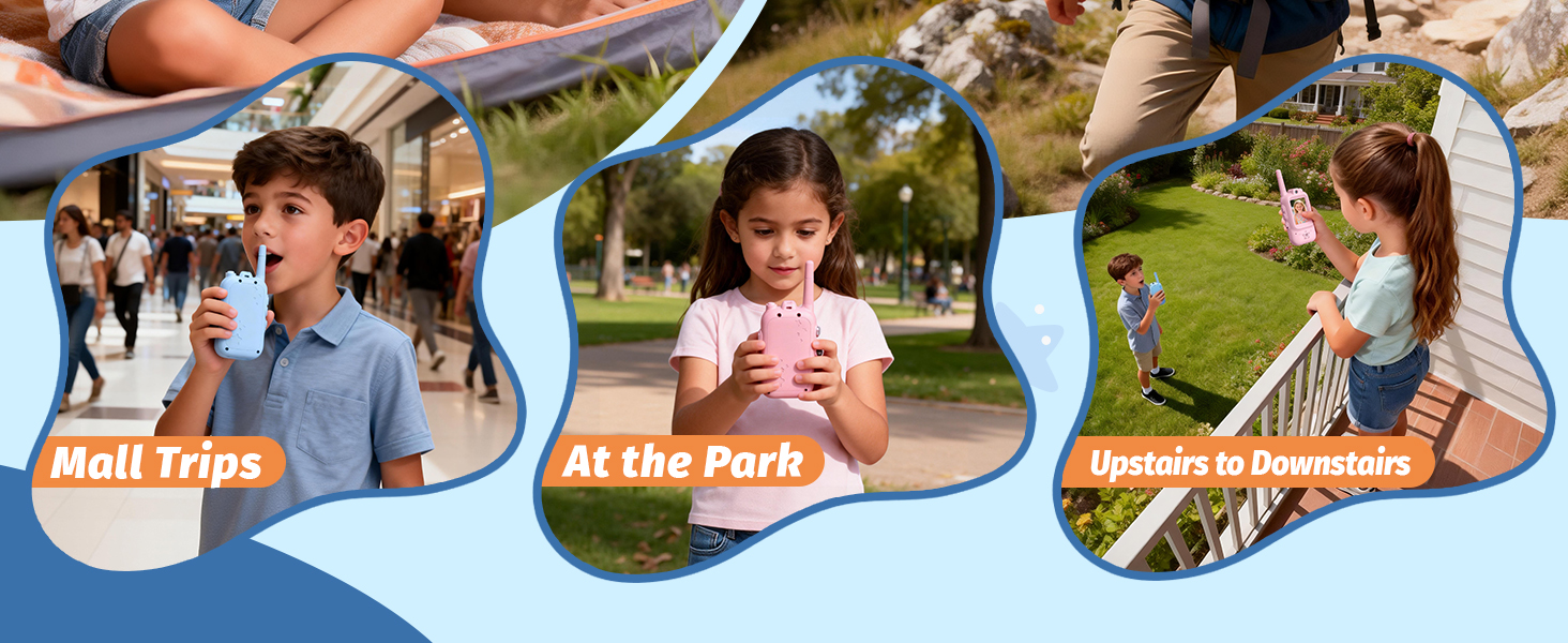 real-time walkie talkies for kids upstairs downstairs at park and mall trips