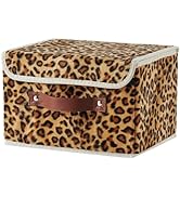 VinneGenzz Storage Bin with Lid Leopard Print Cute Velvet Fabric Storage Basket Box Faux Leather ...