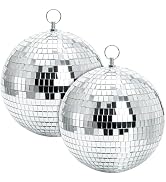 Suwimut 2 Pack Mirror Disco Ball, 7 Inch Cool and Fun Large Silver Hanging Disco Ball with Hangin...