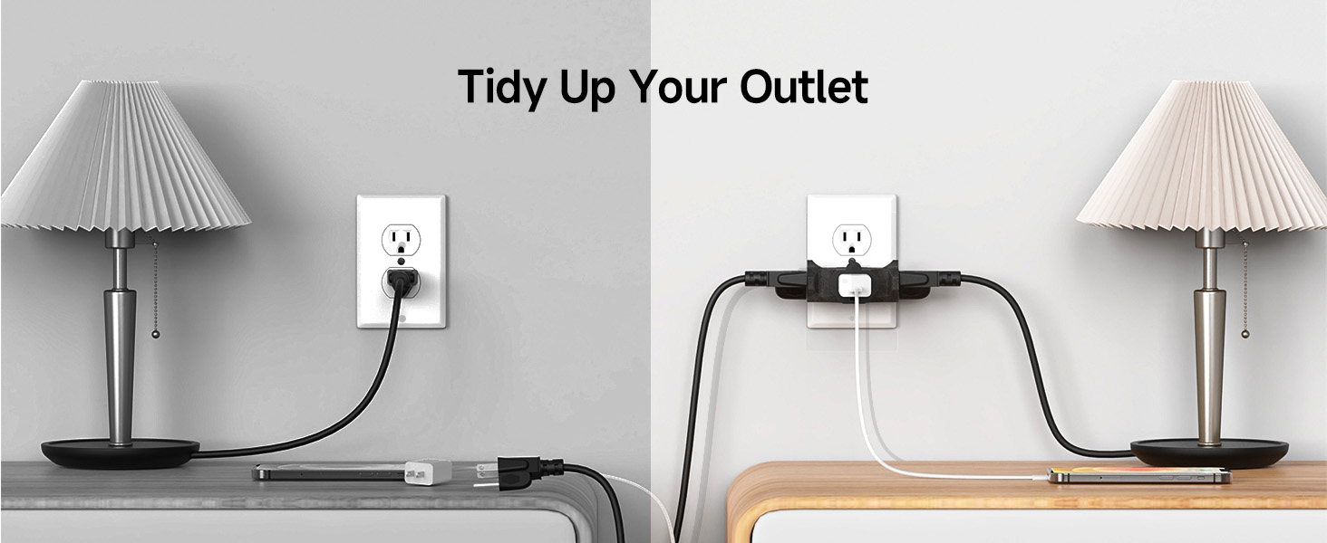 3 Way Plug Adapter 15A 1875W, 3 Prong 3 Outlet Adapter