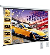 YODOLLA 100" Projector Screen Motorized 4:3, 4K HD Pull Down Retractable Projection Screens Elect...