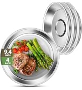 Offiper Deep Metal Camping Plates, 4 Pack 9.4 inch 304(18/8) Stainless Steel Plates, Reusable Piz...