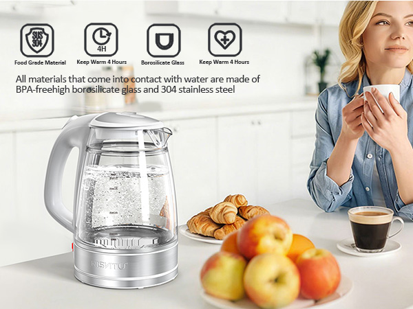 Glass Stainless Steel Cordless Electric kettle