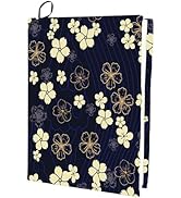 CRASPIRE Flower Stretchable Book Cover Floral Navy Blue Washable Reusable Large Nylon Cloth Polye...