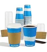 Sowinvent 12 oz 50 Set Coffee Cups with Lids Straws and Sleeves - Blue Colorful Disposable To Go ...
