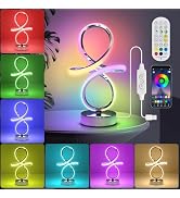 Modern RGB Table Lamps, LED Spiral Table Lamp, Silver Bedside Lamp with Remote&APP, Multicolor Ch...