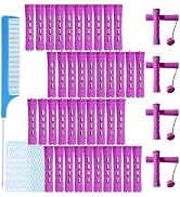 MOODKEY 48pcs Perm Rods, Plastic Hair Rollers Heatless Hair Curlers Set with 1pc Rat Tail Comb an...