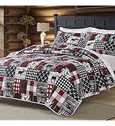 UMCHORD Cabin Quilt Sets King, Christmas Patchwork Rustic Lodge Deer Quilt Bedding Set, All Seaso...