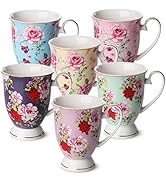 BTaT- Coffee Mugs, 12 oz, Set of 6, Floral Mugs, Porcelain Bone China, Tea Mug, Coffee Cups, Coff...