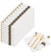 Nervure 400PCS Pre Rolled Gold Plastic Silverware Sets - Heavy Duty Gold Cutlery - Include 100 Pa...