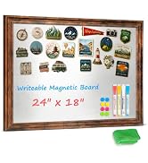 DOLLAR BOSS Magnetic Board for Wall, 24"x18" Writable Bulletin Board, Brown | Galvanized Steel Ma...