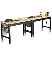 CAMMOO 96" Adjustable Heavy Duty Workbench, 2000 LBS Load Capacity Rubber Wood Work Table with Pe...