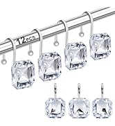 12PCS Shower Curtain Hooks Rings for Bathroom, Stainless Steel Rust Resistant Decorative Rhinesto...