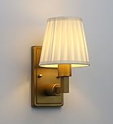 JIMUBEAM 1-Light Fabric Wall Sconce Fixture Antique Finish with Pleated Beige Cloth Shade, E26 Ha...