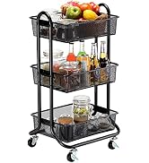 DESIGNA 3-Tier Rolling Utility Cart Storage Shelves Multifunction, Metal Mesh Baskets, Pantry Car...