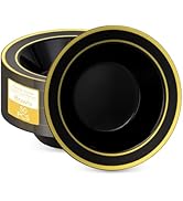 realluck 50 Pack Black Disposable Soup Bowls with Gold Rim,12oz Disposable Soup Bowls,Disposable ...