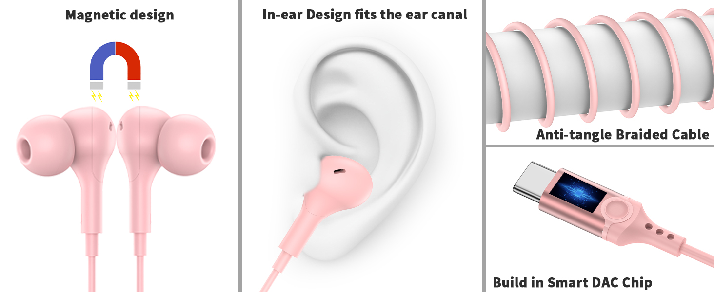 USB C earbuds wired in-ear headphones