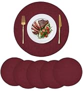 yuuzue Round Placemats Set of 6, 15 Inch Machine Washable Linen-Like Fabric Table Placemats, Wrin...