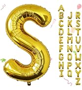Smlpuame 40 Inch Large Gold Letter S Foil Mylar Alphabet Helium Balloons | Reusable Big Letters B...