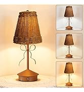 Cordless Table Lamp,Rechargeable Desk Lamp with Handwoven Lampshade,Vintage LED Night Light,Ratta...