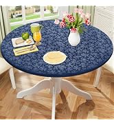Smiry Round Picnic Tablecloth, Elastic Waterproof Fitted Heavy Duty Vinyl Tablecloths for 45"-56"...