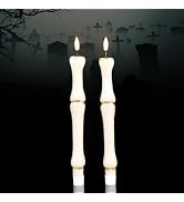 Lasumora Halloween Flameless Taper Candles with 6H Timer, 2 Pcs Hand-Painted Bone Sculpture Shape...