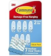 Command Medium Clear Wall Hooks, 7 Hooks and 12 Command Strips, Damage Free Hanging Wall Hooks wi...