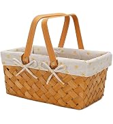 Woodchip Picnic Basket with Double Folding Handles, Hand Woven Easter Eggs and Candy Basket, Bath...