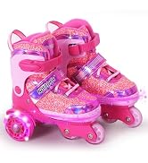 Nattork Toddler Roller Skates, 4 Adjustable Sizes Tri-Wheel Skates for Girls Ages 3-7 with Fun Li...