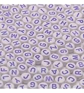 600pcs Acrylic Letter Beads Alphabet Purple Letters White Round Bead, 4x7mm, for Friendship Brace...