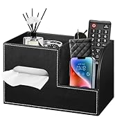 Leather Square Tissue Box Cover with Storage Tray,Cube Tissue Box Holder,Modern Facial Paper Orga...