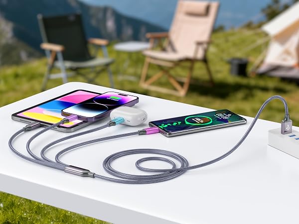Multi Charging Cable 4ft 2Pack, Doub Tyep-C 4 in 1 Charging cable Lightning iPhone Charger