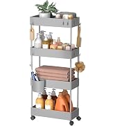 Pipishell Slim Storage Cart with Wheels, 4 Tier Bathroom Storage Organizer Rolling Utility Cart f...
