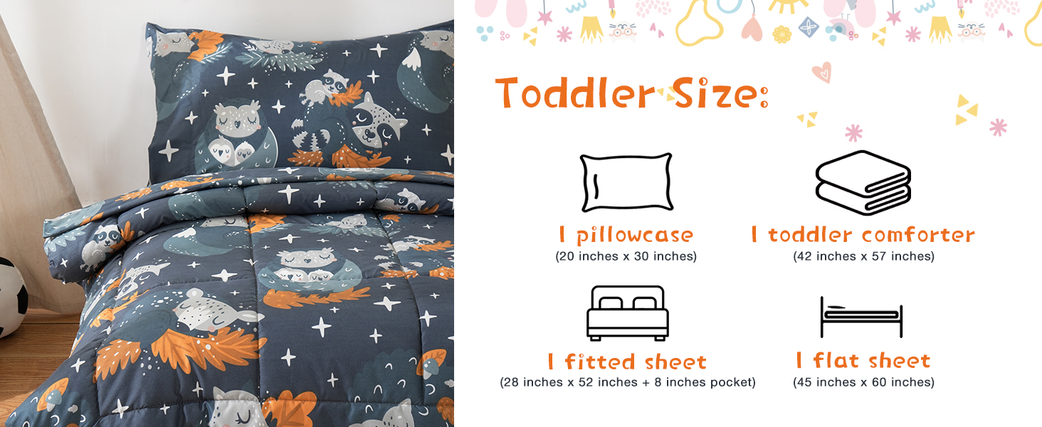 Navy Blue Owl Toddler Bedding Set