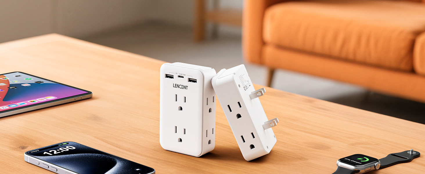 2 to 3 Prong Outlet Adapter with USB Ports