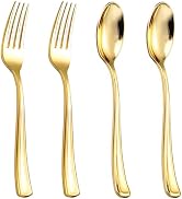 bUCLA 600PCS Gold Plastic Spoons and Forks Set - Plastic Forks and Spoons Disposable - Heavy Duty...