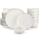 MALACASA 24 Piece Dinnerware Set, Embossed Ceramic Dish Sets Service for 8, Plates and Bowls Set,...