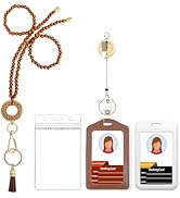 Quprofa Wood Beaded Lanyards for Id Badges Set,Boho Teacher Lanyard for Keys & Keychain with Meta...