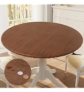 smiry Round Table Cloth Cover, Elastic Fitted Flannel Backed Vinyl Tablecloths for 36"-44" Round ...