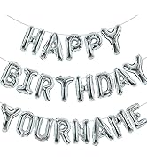 TONIFUL 65 Pcs 16 Inch Silver Happy Birthday Balloons and 2 Sets A-Z Foil Letters Balloons DIY Pe...